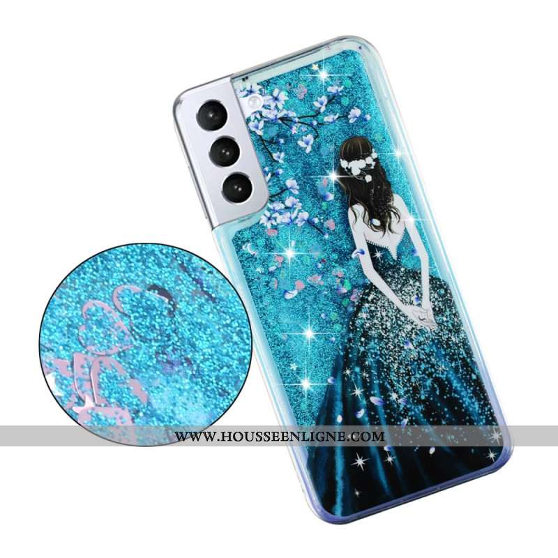 Coque Samsung Galaxy S24 Plus 5G Liquide à Paillettes Fille Bleue