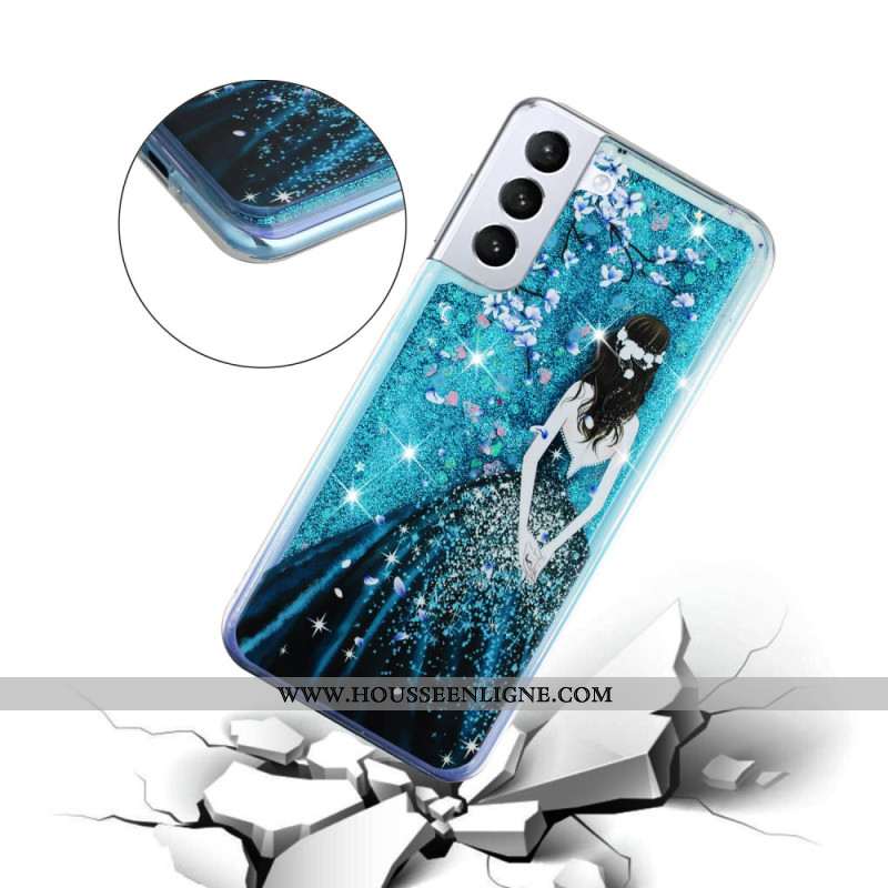 Coque Samsung Galaxy S24 Plus 5G Liquide à Paillettes Fille Bleue