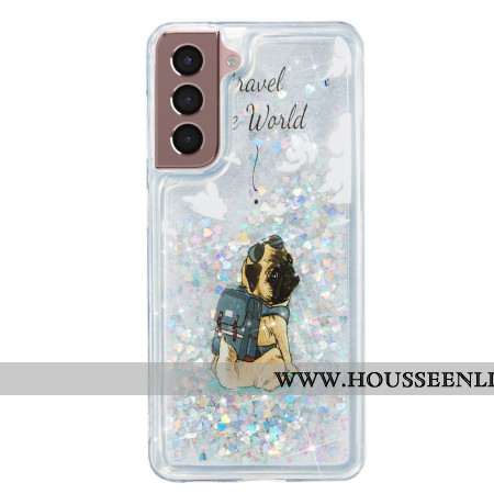 Coque Samsung Galaxy S24 Plus 5G Paillettes Liquides Chien