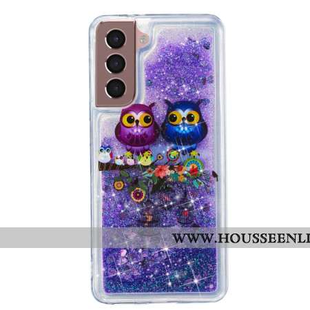 Coque Samsung Galaxy S24 Plus 5G Paillettes Liquides Deux Hiboux