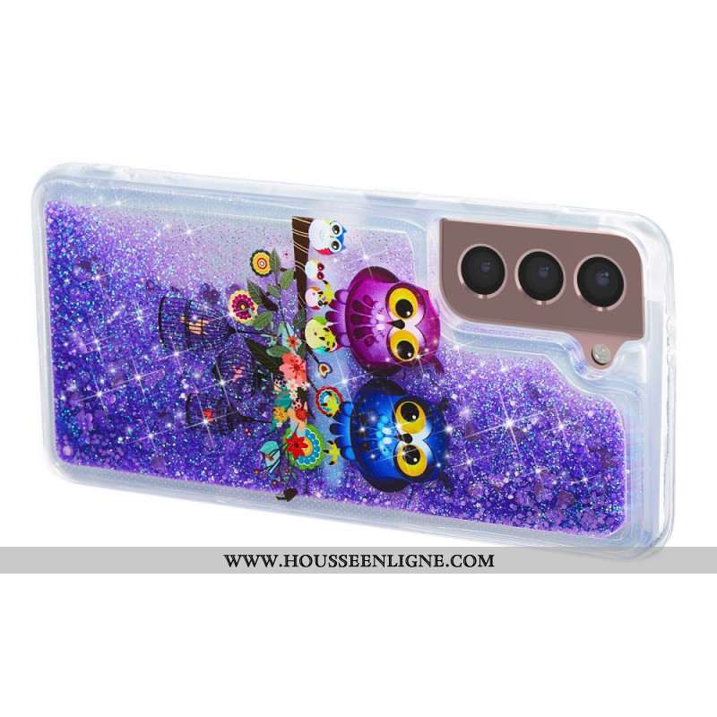 Coque Samsung Galaxy S24 Plus 5G Paillettes Liquides Deux Hiboux