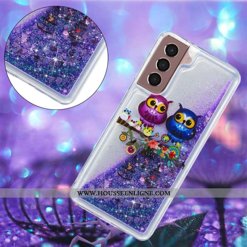 Coque Samsung Galaxy S24 Plus 5G Paillettes Liquides Deux Hiboux