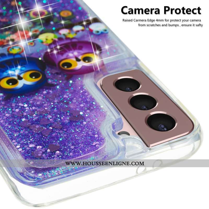 Coque Samsung Galaxy S24 Plus 5G Paillettes Liquides Deux Hiboux