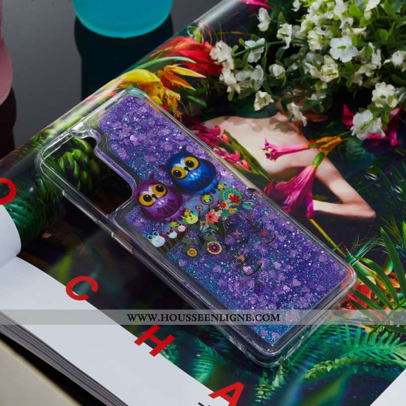 Coque Samsung Galaxy S24 Plus 5G Paillettes Liquides Deux Hiboux