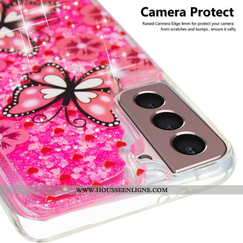 Coque Samsung Galaxy S24 Plus 5G Paillettes Liquides Papillons Rouges