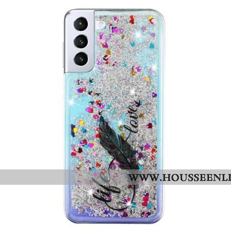 Coque Samsung Galaxy S24 Plus 5G Paillettes Liquides et Plumes