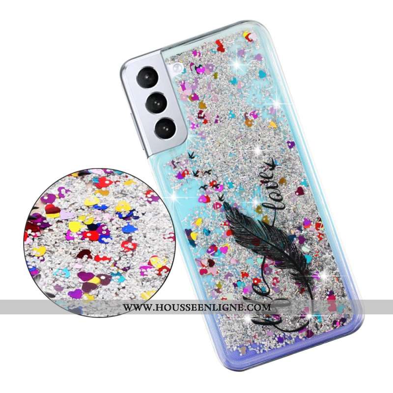 Coque Samsung Galaxy S24 Plus 5G Paillettes Liquides et Plumes