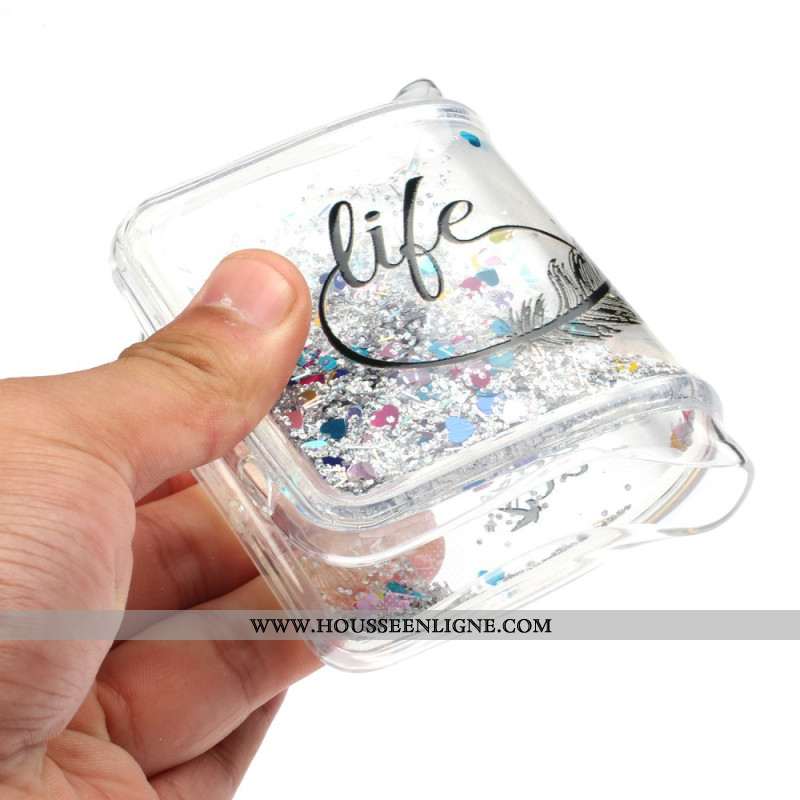 Coque Samsung Galaxy S24 Plus 5G Paillettes Liquides et Plumes