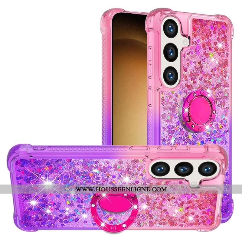 Coque Samsung Galaxy S24 Plus 5G Paillettes et Anneau-Support