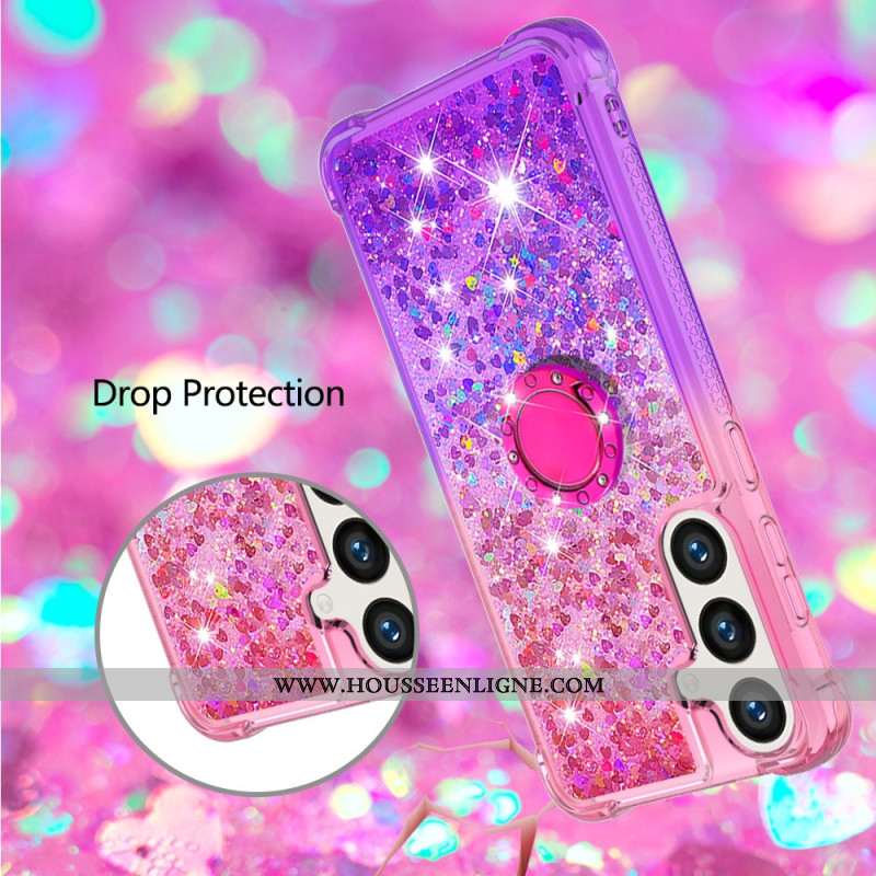 Coque Samsung Galaxy S24 Plus 5G Paillettes et Anneau-Support