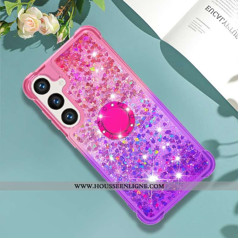 Coque Samsung Galaxy S24 Plus 5G Paillettes et Anneau-Support