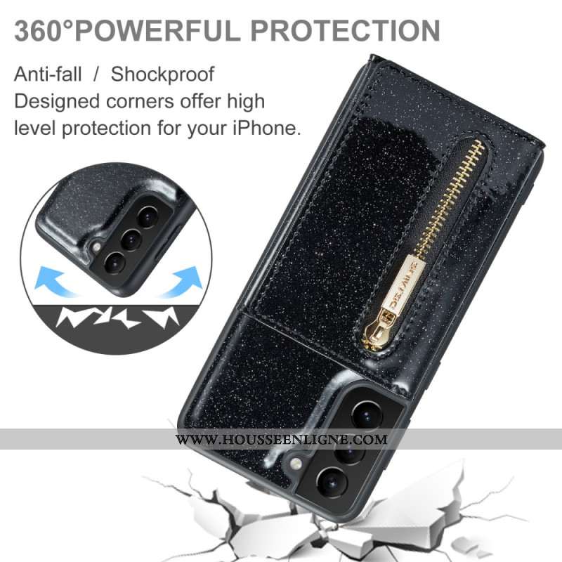 Coque Samsung Galaxy S24 Plus 5G Pailletée Portefeuille Détachable DG.MING