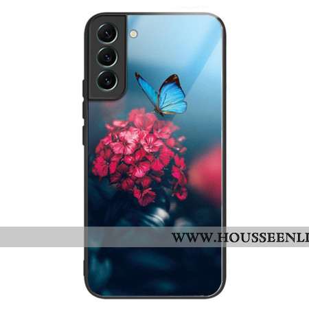 Coque Samsung Galaxy S24 Plus 5G Verre Trempé Fleur et Papillon