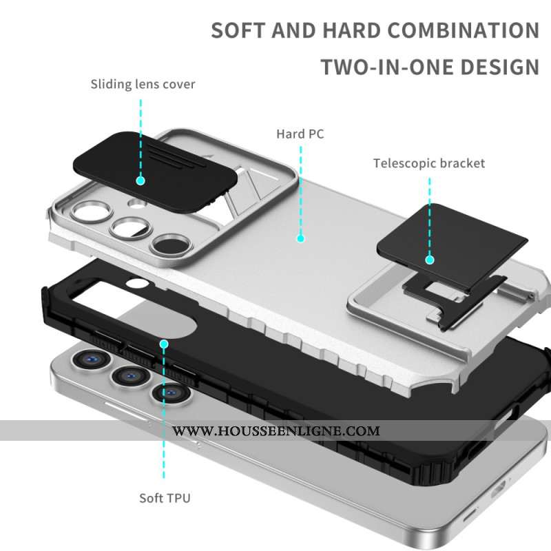 Coque Samsung Galaxy S24 Plus avec Support et Protection d'Objectif Coulissante