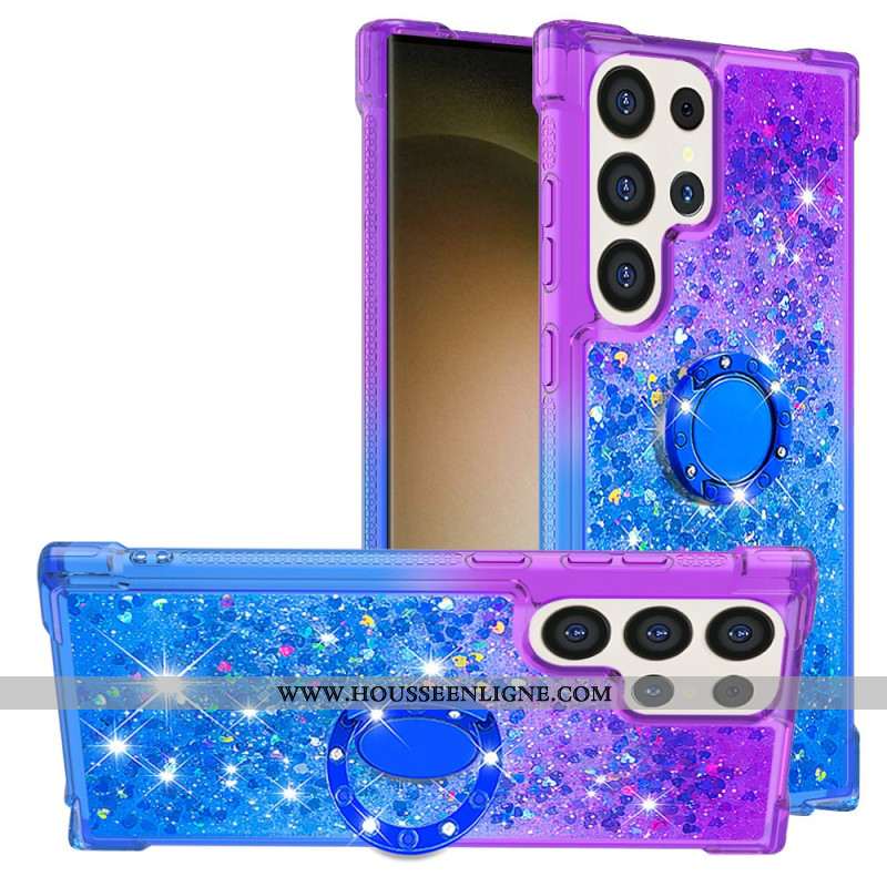 Coque Samsung Galaxy S24 Ultra 5G Dégradé Paillettes avec Anneau-Support