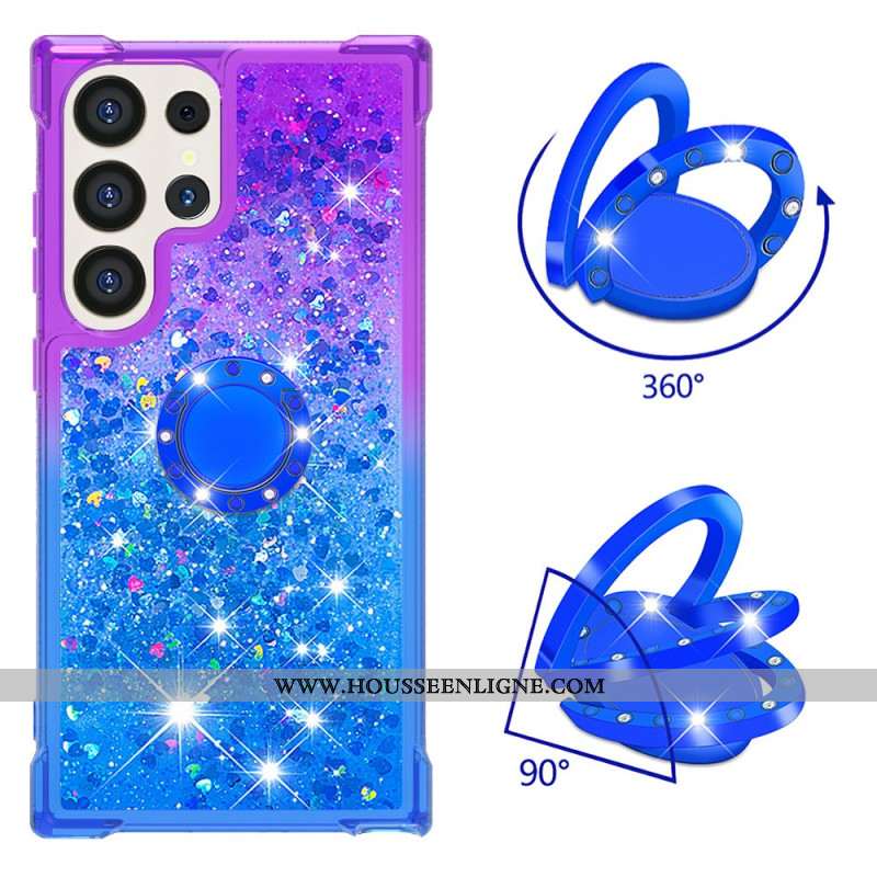 Coque Samsung Galaxy S24 Ultra 5G Dégradé Paillettes avec Anneau-Support