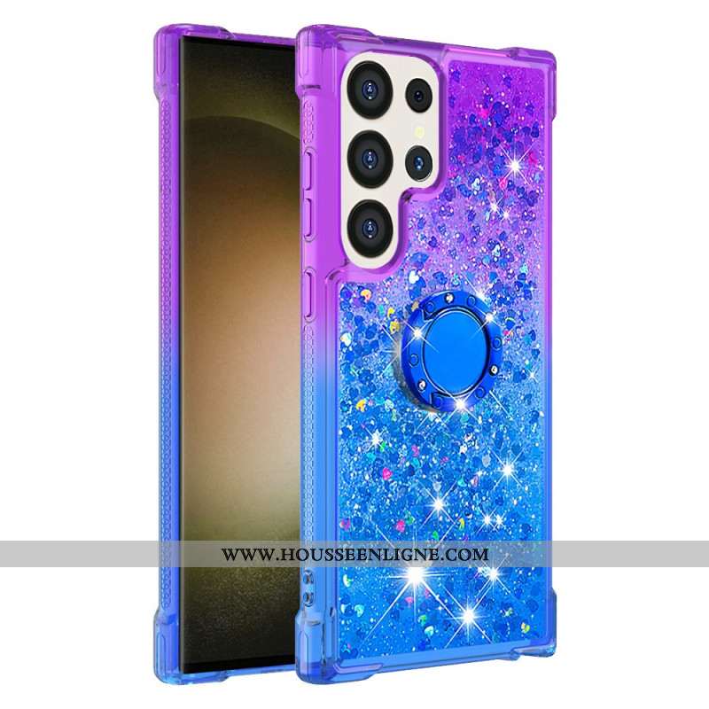 Coque Samsung Galaxy S24 Ultra 5G Dégradé Paillettes avec Anneau-Support