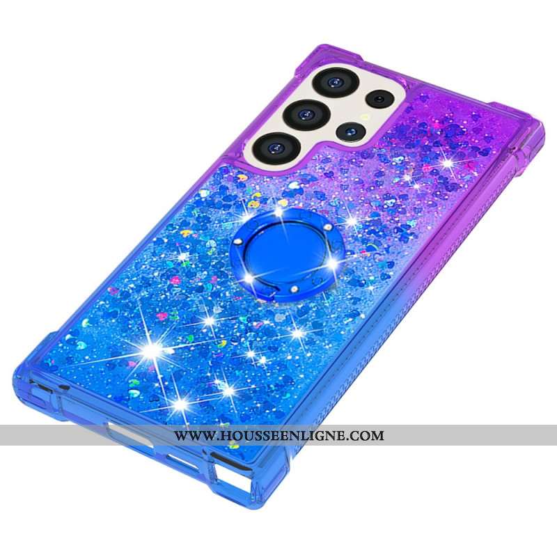 Coque Samsung Galaxy S24 Ultra 5G Dégradé Paillettes avec Anneau-Support