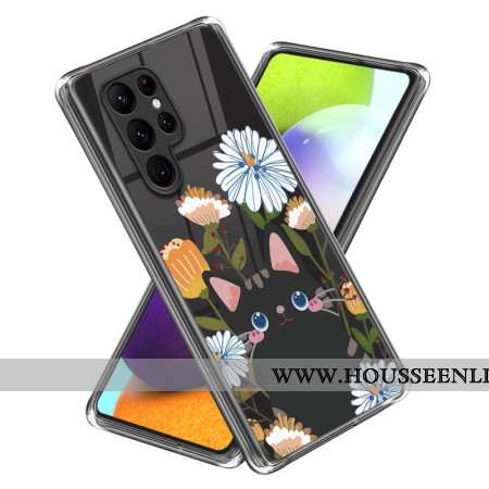 Coque Samsung Galaxy S24 Ultra 5G Fleurs et Chat