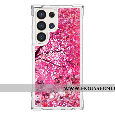 Coque Samsung Galaxy S24 Ultra 5G Paillettes Fleurs de Cerisier