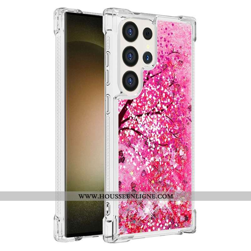 Coque Samsung Galaxy S24 Ultra 5G Paillettes Fleurs de Cerisier