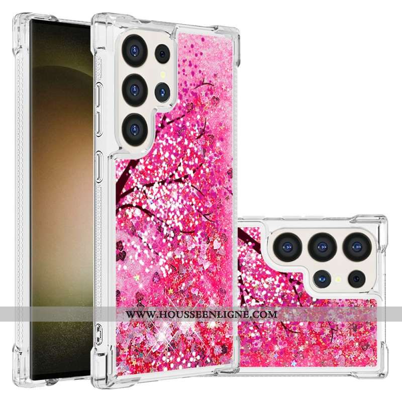 Coque Samsung Galaxy S24 Ultra 5G Paillettes Fleurs de Cerisier