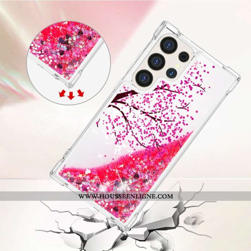 Coque Samsung Galaxy S24 Ultra 5G Paillettes Fleurs de Cerisier