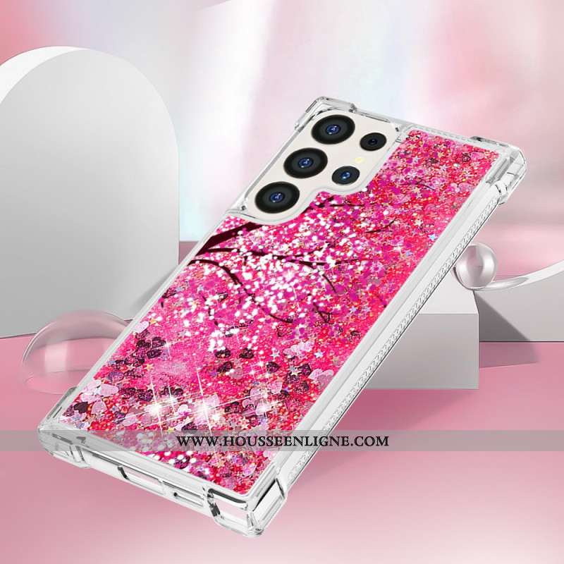 Coque Samsung Galaxy S24 Ultra 5G Paillettes Fleurs de Cerisier