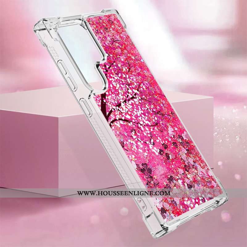 Coque Samsung Galaxy S24 Ultra 5G Paillettes Fleurs de Cerisier