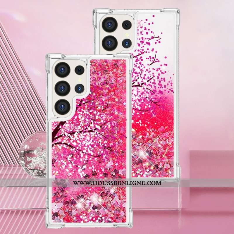 Coque Samsung Galaxy S24 Ultra 5G Paillettes Fleurs de Cerisier