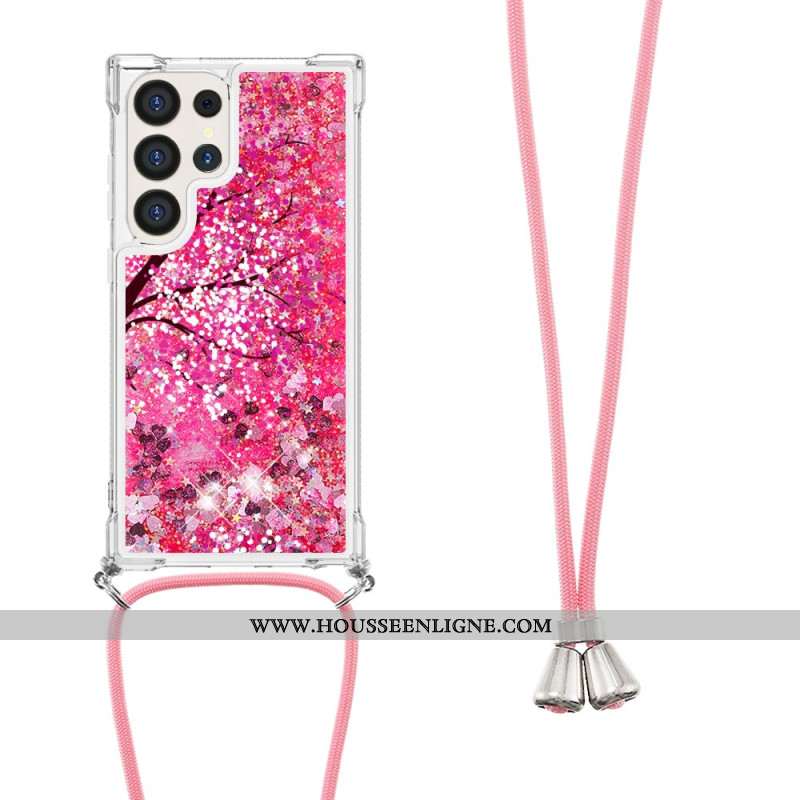 Coque Samsung Galaxy S24 Ultra 5G Paillettes Fleurs de Cerisier