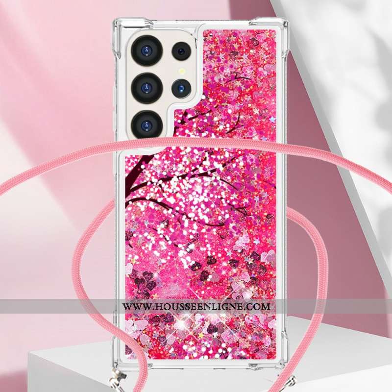 Coque Samsung Galaxy S24 Ultra 5G Paillettes Fleurs de Cerisier