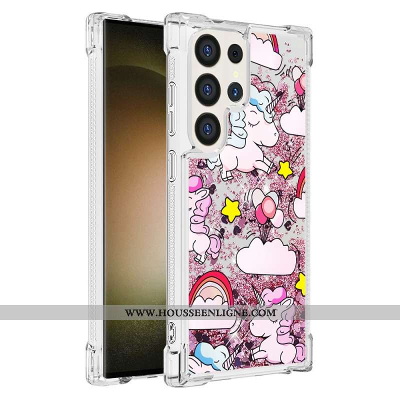 Coque Samsung Galaxy S24 Ultra 5G Paillettes Licornes dans les Nuages