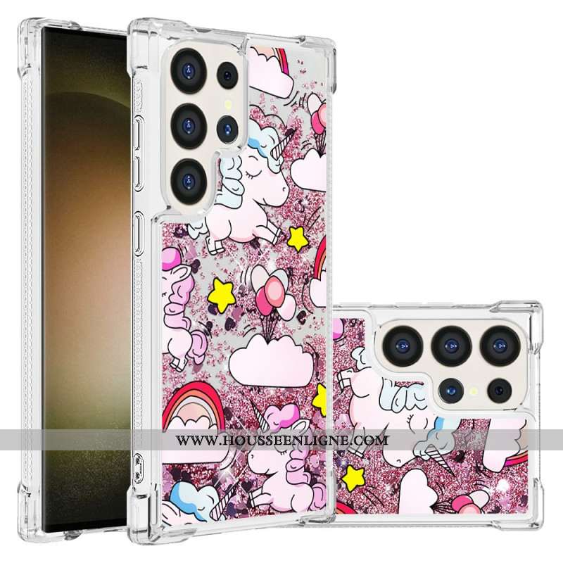 Coque Samsung Galaxy S24 Ultra 5G Paillettes Licornes dans les Nuages