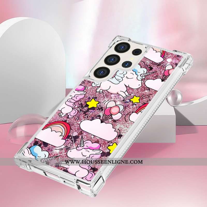 Coque Samsung Galaxy S24 Ultra 5G Paillettes Licornes dans les Nuages