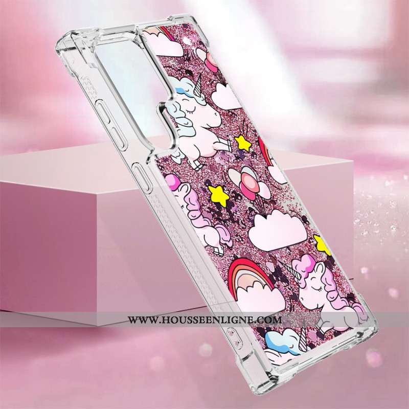 Coque Samsung Galaxy S24 Ultra 5G Paillettes Licornes dans les Nuages