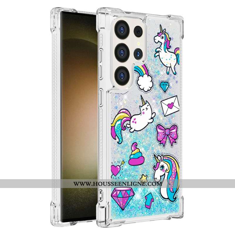 Coque Samsung Galaxy S24 Ultra 5G Paillettes Licornes et Diamants