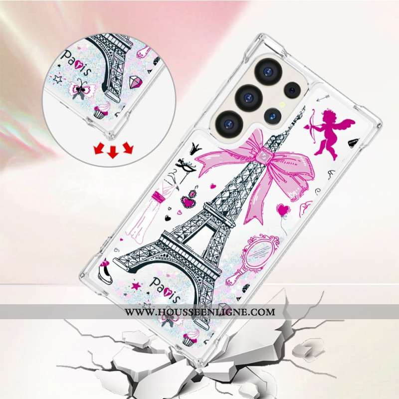 Coque Samsung Galaxy S24 Ultra 5G Paillettes Tour Eiffel