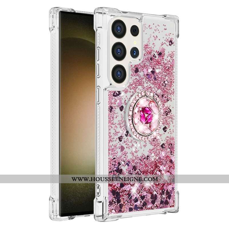 Coque Samsung Galaxy S24 Ultra 5G Paillettes avec Anneau-Support