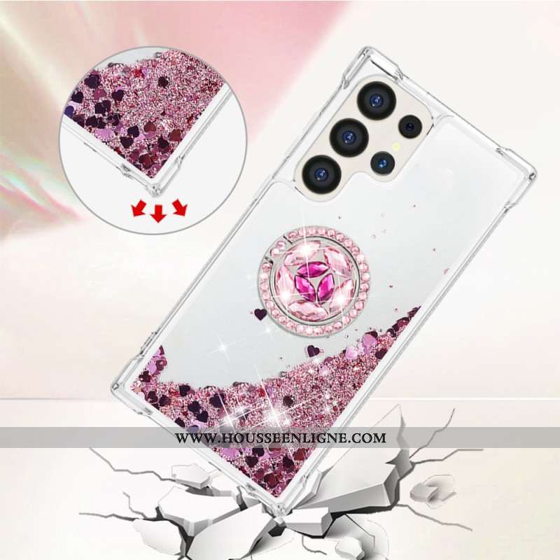 Coque Samsung Galaxy S24 Ultra 5G Paillettes avec Anneau-Support