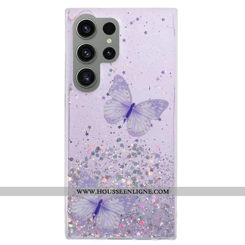 Coque Samsung Galaxy S24 Ultra 5G Paillettes avec Papillons