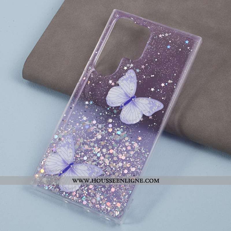 Coque Samsung Galaxy S24 Ultra 5G Paillettes avec Papillons