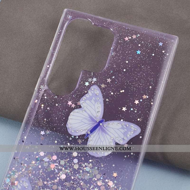 Coque Samsung Galaxy S24 Ultra 5G Paillettes avec Papillons