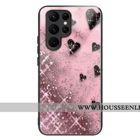 Coque Samsung Galaxy S24 Ultra 5G Verre Trempé Coeurs Roses