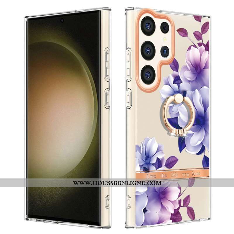 Coque Samsung Galaxy S24 Ultra 5G avec Anneau-Support Florale