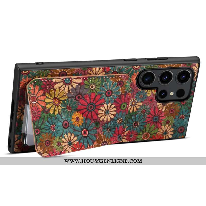 Coque Samsung Galaxy S24 Ultra 5G avec Porte-Cartes Florale