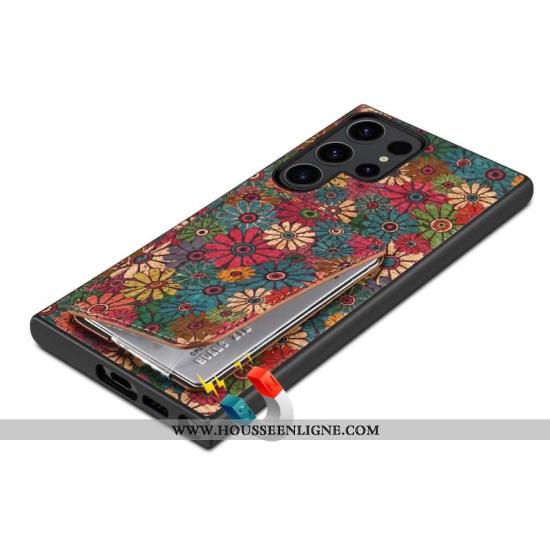 Coque Samsung Galaxy S24 Ultra 5G avec Porte-Cartes Florale