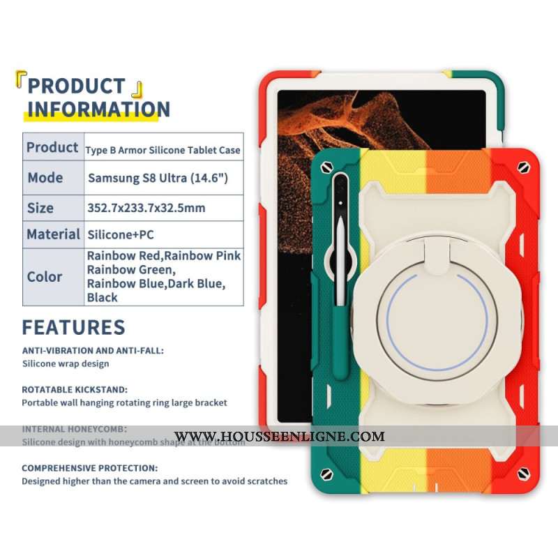 Coque Samsung Galaxy Tab S8 Ultra Poignée Rotative Multifonctionnelle