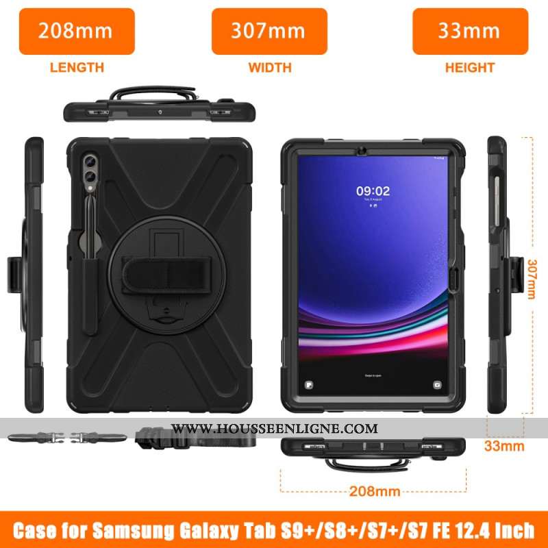 Coque Samsung Galaxy Tab S9 FE Plus / S9 Plus / S8 Plus / S7 Plus Sangle et Support