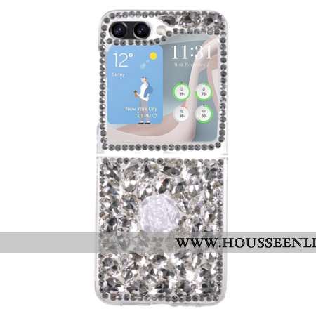 Coque Samsung Galaxy Z Flip 5 Breloques Rose Blanche